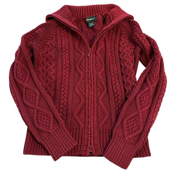 Vintage Eddie Bauer Zip Up Cardigan Sweater Size Small Fisherman Cable Knit Zip - Picture 1 of 6
